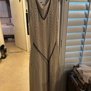 Elan Cream Midi Dress with Black Accents